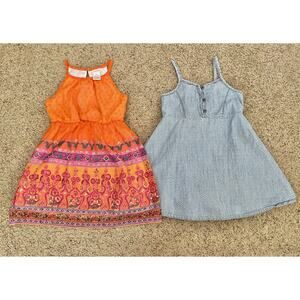 Lot Of 2 Orange Blue Bohemian Spaghetti Straps Sleeveless Girls Dress Size 5 5T